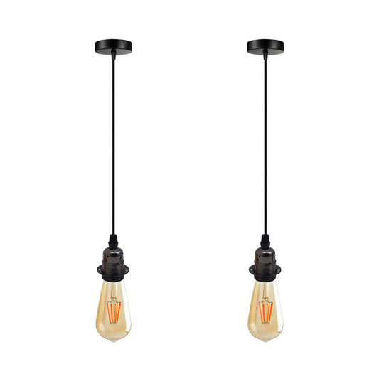 Black Vintage Industrial Pendant Light Fitting - 2 Pack