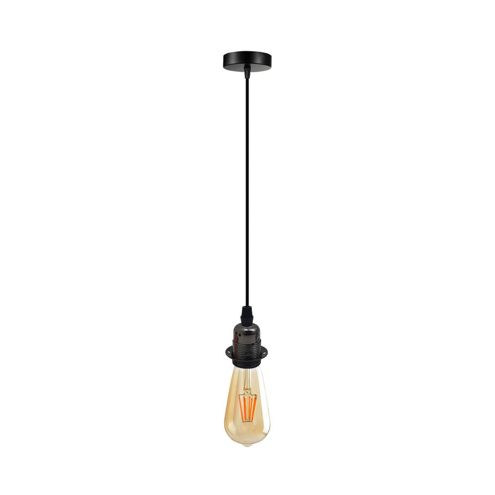 Black Vintage Industrial Pendant Light Fitting - With Bulb