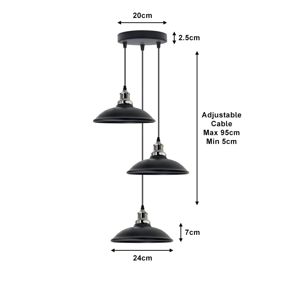 Black Vintage Industrial Triple Pendant Light