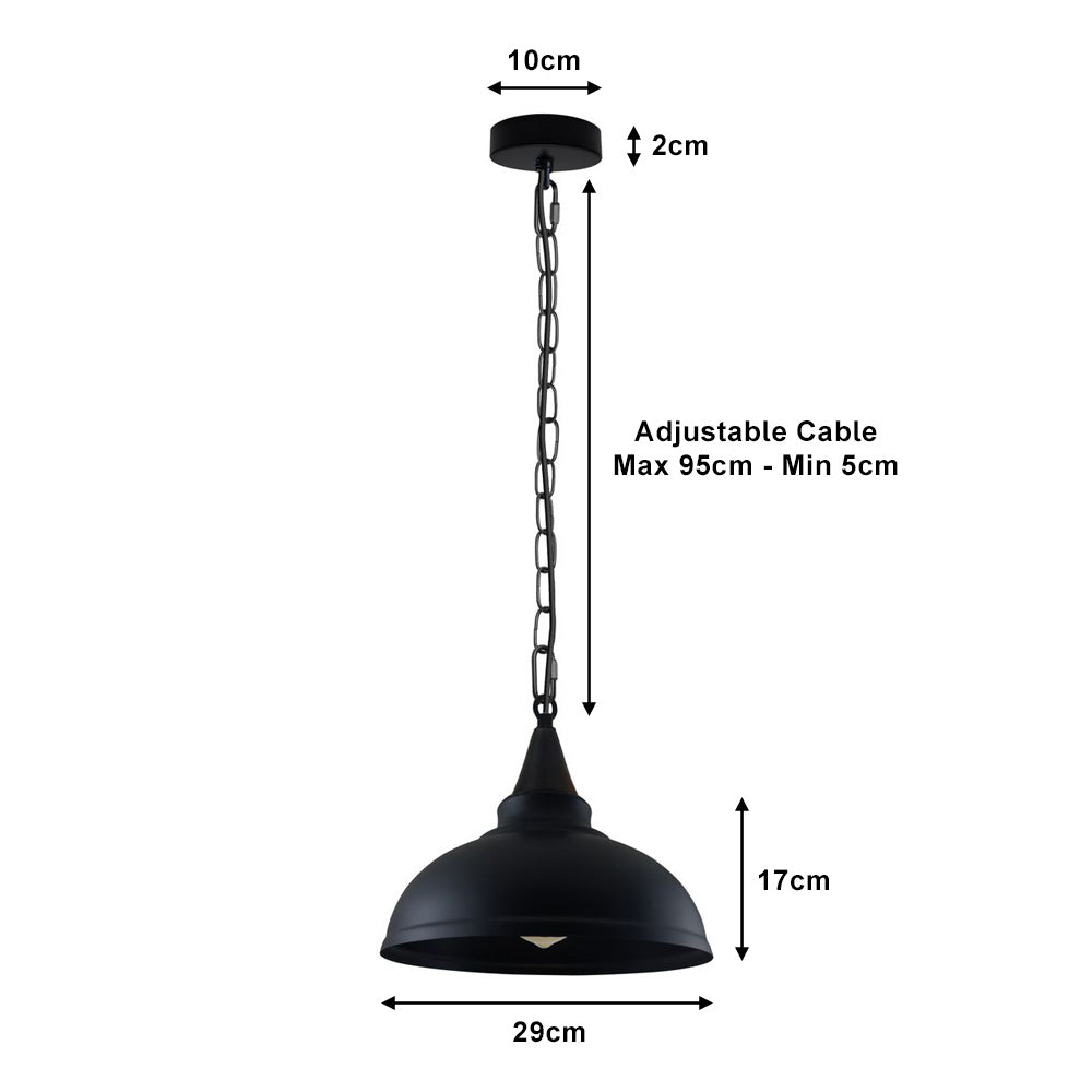 Black (Black Inner) Vintage Style Industrial Chain Pendant Light - Cone Lamp Holder