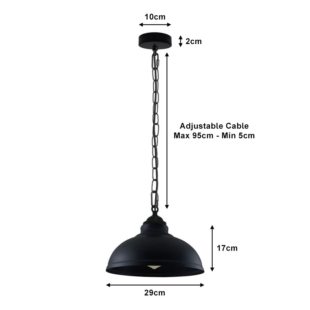 Black (Black Inner) Vintage Style Industrial Chain Pendant Light - Dome Lamp Holder