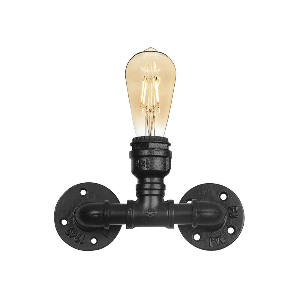 Black Vintage Style Steampunk Wall Light - With Bulb