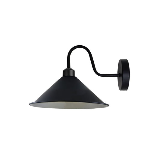 Black (White Inner) Cone Retro Swan Neck Wall Light - Without Bulb