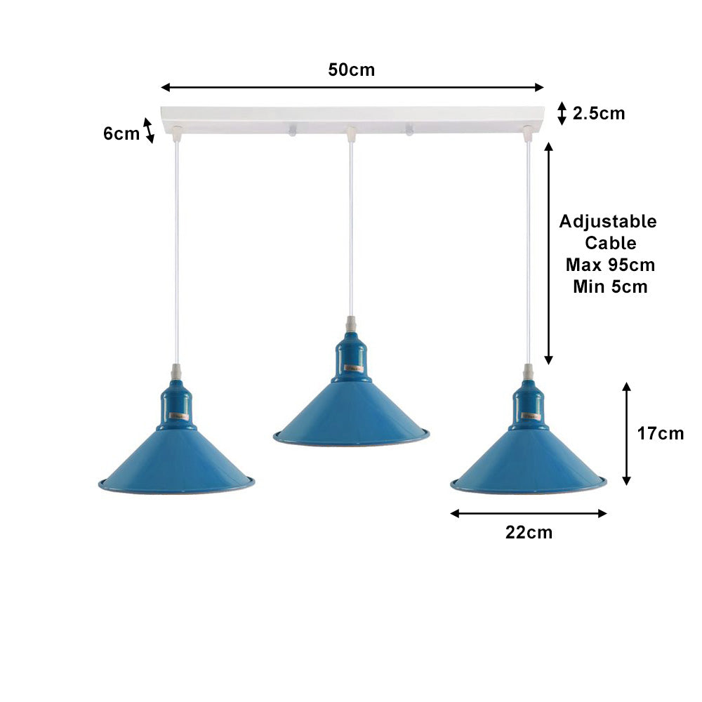 Blue Cone Industrial Style 3 Light Pendant