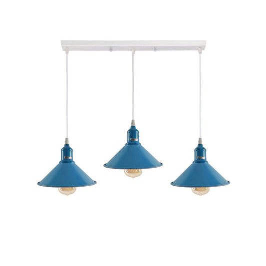 Blue Cone Industrial Style 3 Light Pendant