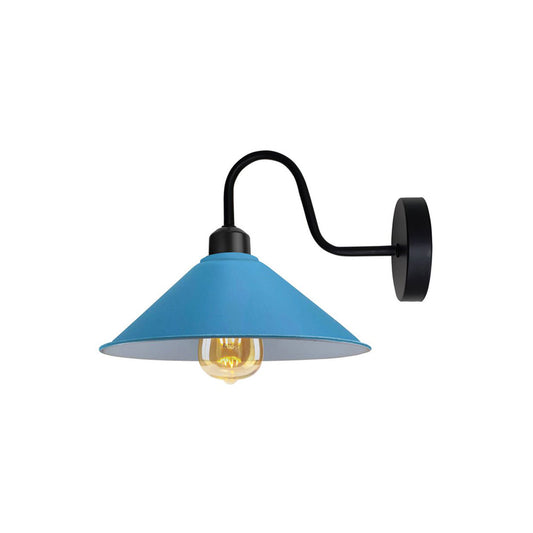 Blue Cone Retro Swan Neck Wall Light - With Bulb
