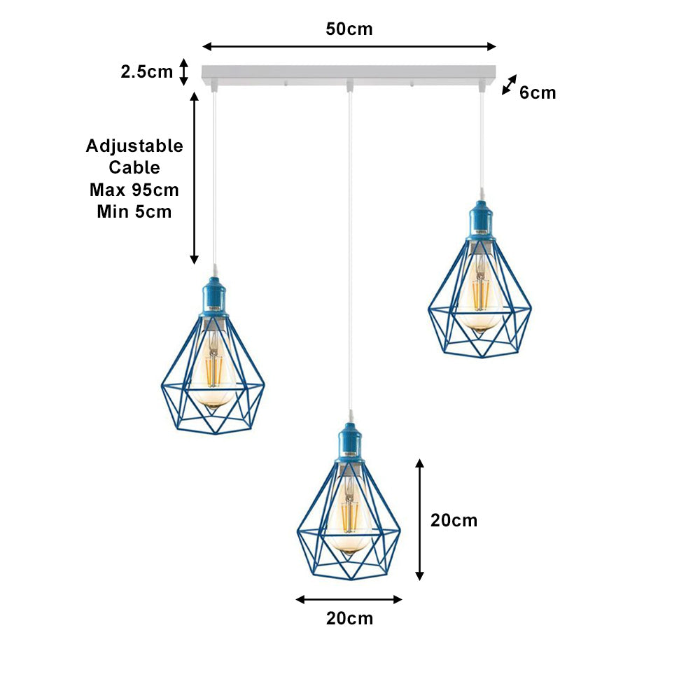 Blue Diamond Cage 3 Light Pendant