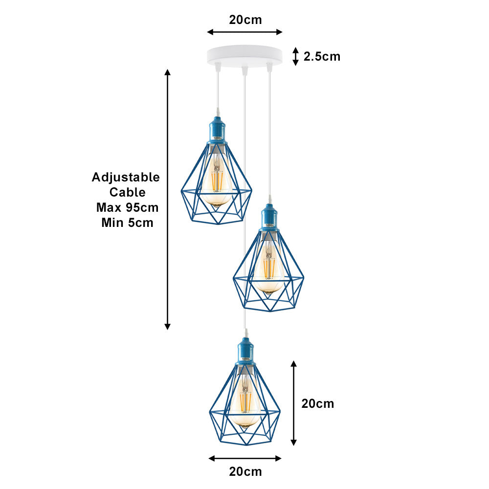 Blue Diamond Cage Triple Pendant Light