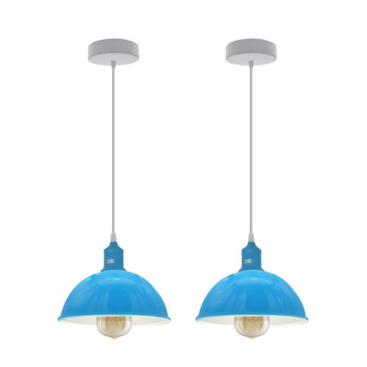 Blue Small Dome Pendant Lights - With Bulbs - 2 Pack