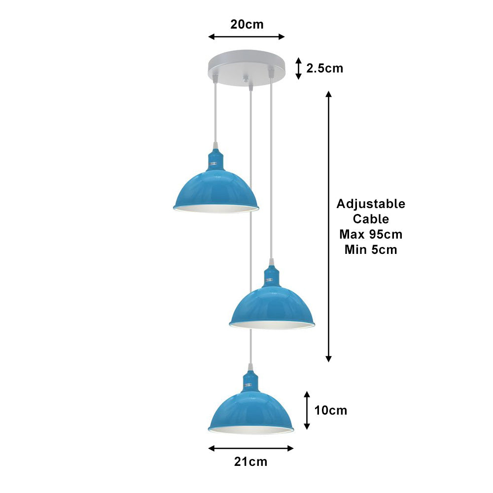 Blue Small Dome Triple Pendant Light