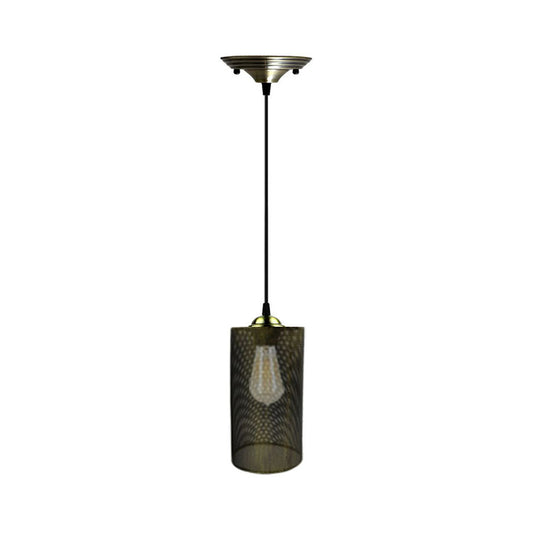 Brushed Brass Cage Cylinder Pendant Light