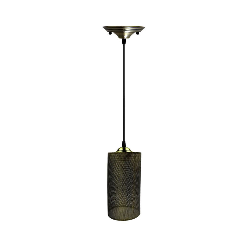 Brushed Brass Cage Cylinder Pendant Light