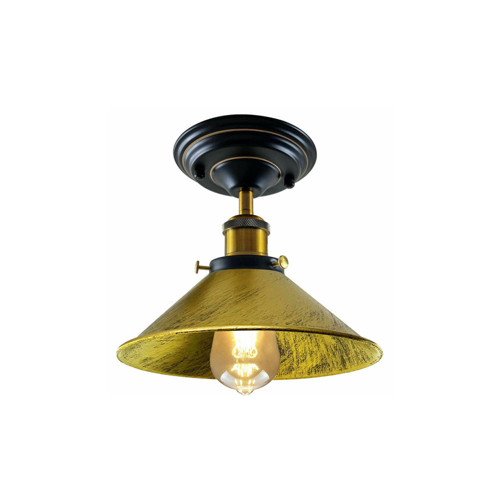 Brushed Brass Cone Vintage Style Ceiling Light - Flush Mounted