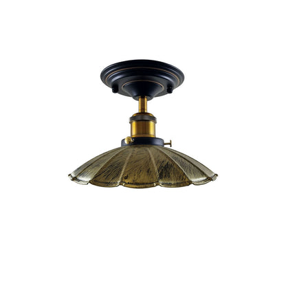 Brushed Brass Umbrella Vintage Style Ceiling Light - Flush Mounted