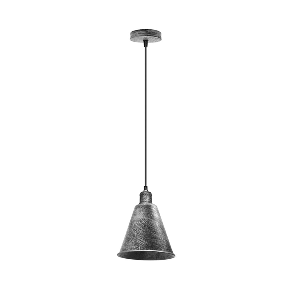 Brushed Silver Tall Cone Vintage Pendant Light - Without Bulb