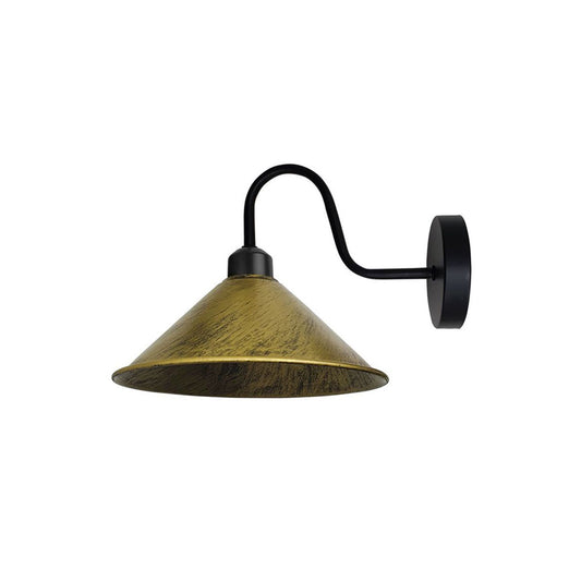 Brushed Brass Cone Retro Swan Neck Wall Light - Without Bulb