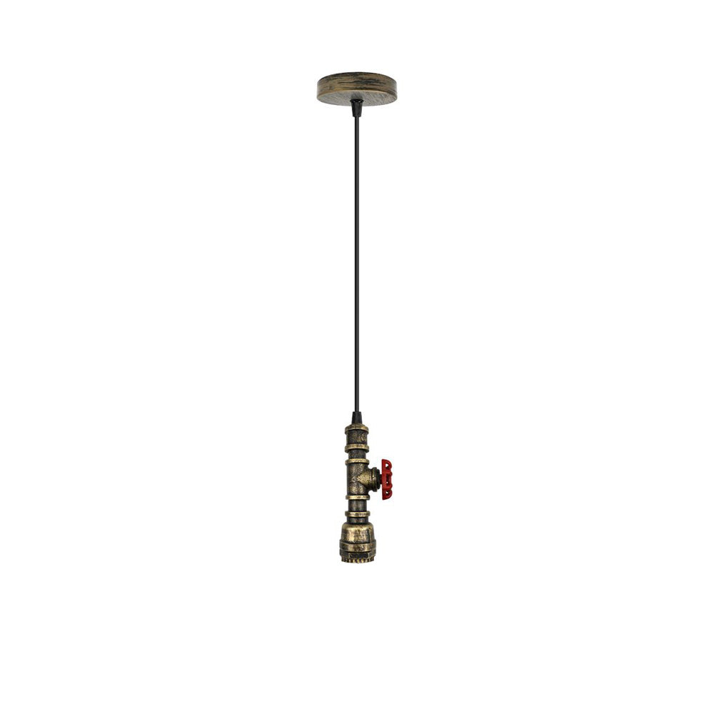 Brushed Brass Pipe Steampunk Pendant Light - Exposed Bulb