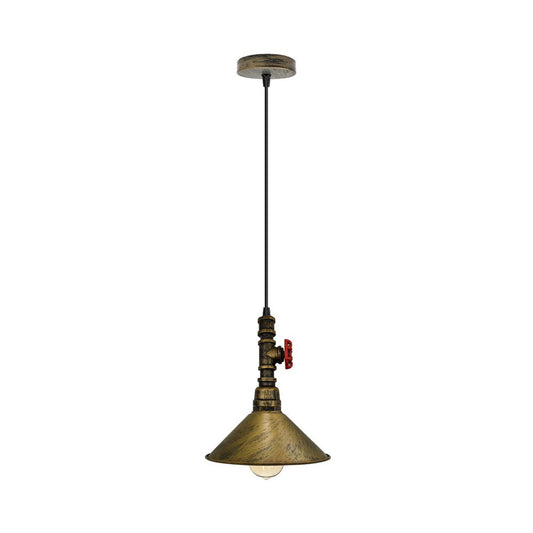 Brushed Brass Pipe Steampunk Pendant Light - With Shade