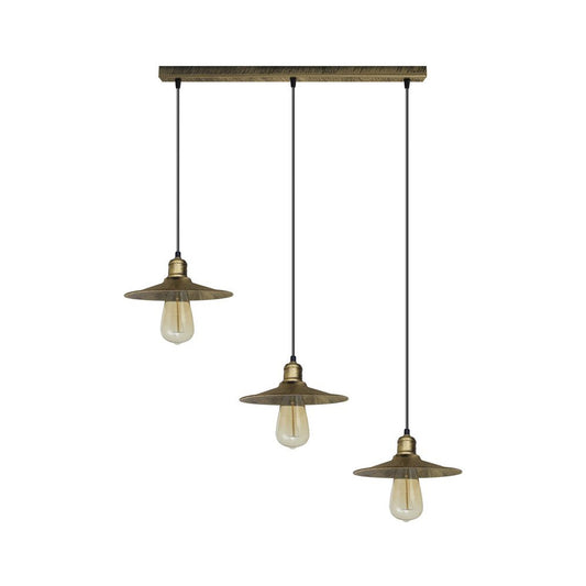 Brushed Brass Vintage 3 Light Pendant - With Bulbs