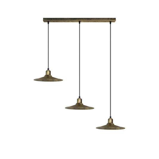 Brushed Brass Vintage 3 Light Pendant - Without Bulbs