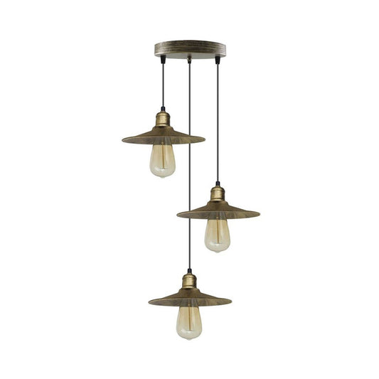 Brushed Brass Vintage Triple Pendant Light - With Bulbs