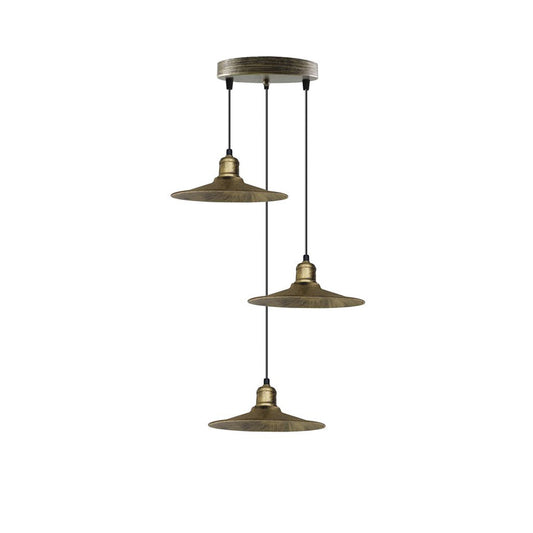 Brushed Brass Vintage Triple Pendant Light - Without Bulbs