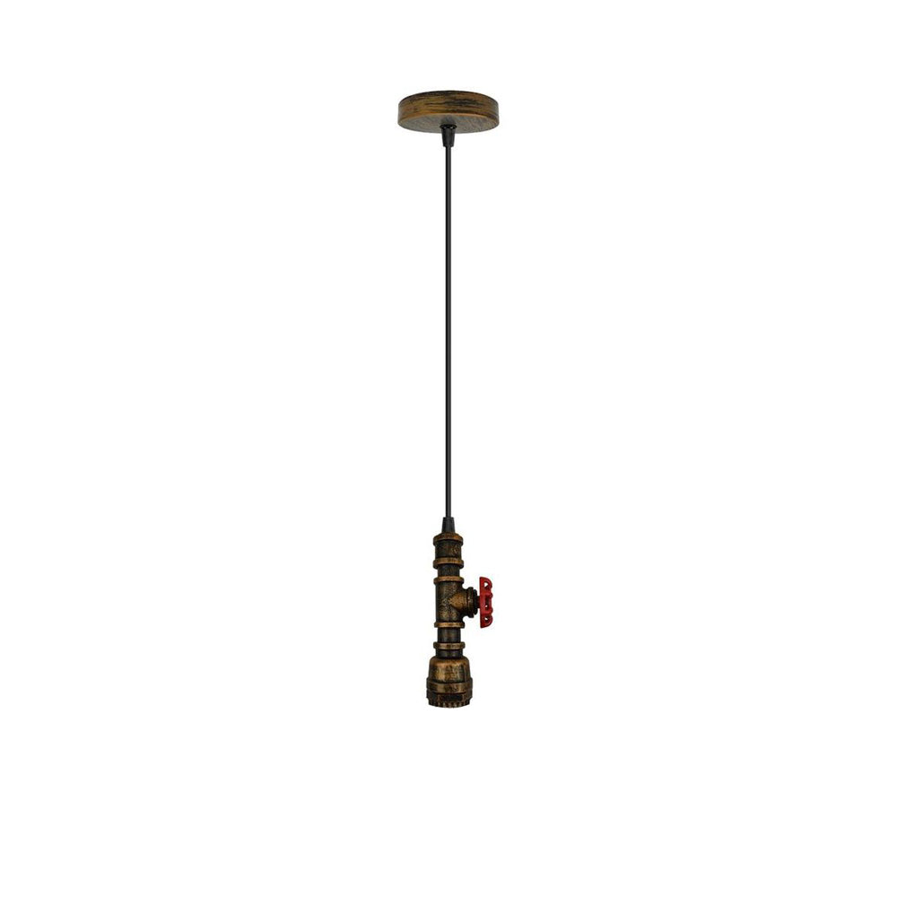 Brushed Copper Pipe Steampunk Pendant Light - Exposed Bulb