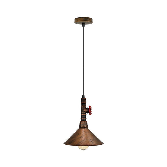Brushed Copper Pipe Steampunk Pendant Light - With Shade