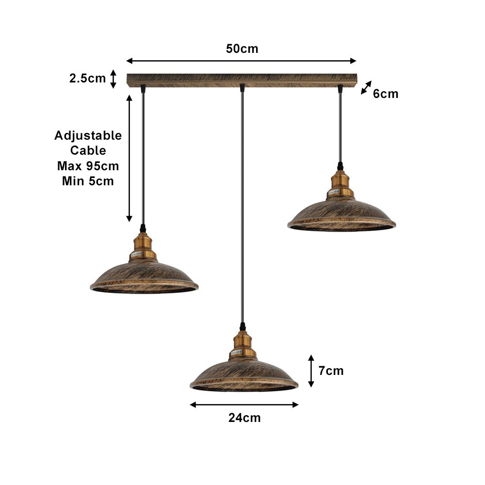 Brushed Copper Vintage Industrial 3 Light Pendant