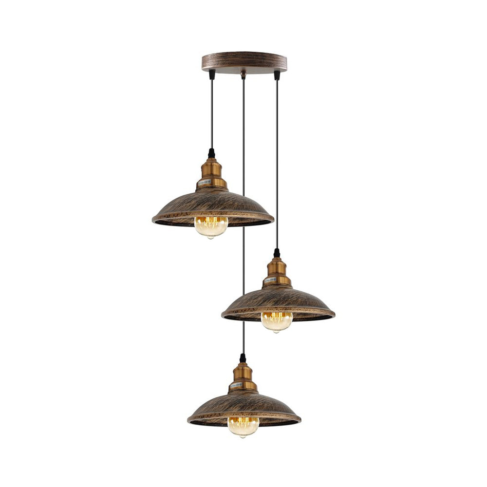 Brushed Copper Vintage Industrial Triple Pendant Light