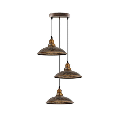 Brushed Copper Vintage Industrial Triple Pendant Light