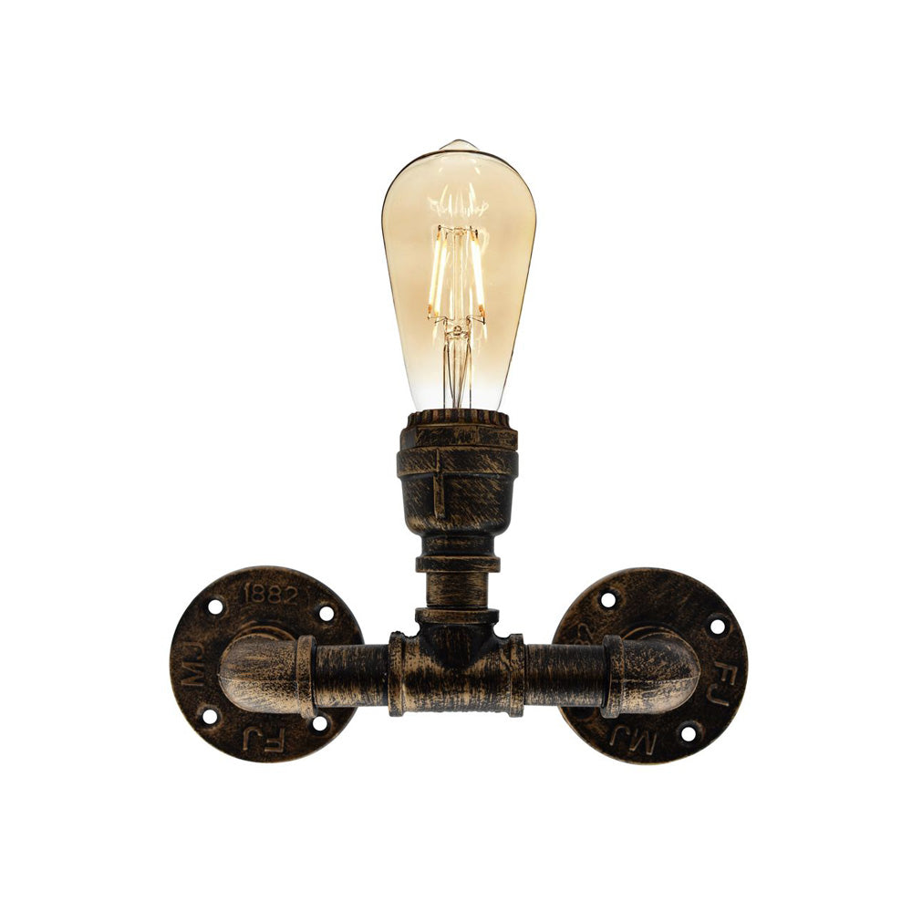 Brushed Copper Vintage Style Steampunk Wall Light - With Bulb