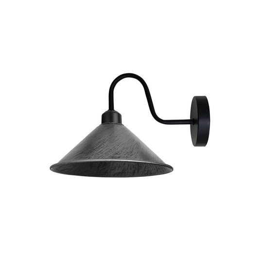Brushed Silver Cone Retro Swan Neck Wall Light - Without Bulb
