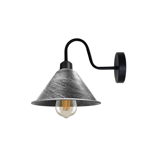 Brushed Silver Cone Vintage Swan Neck Wall Light - With Bulb