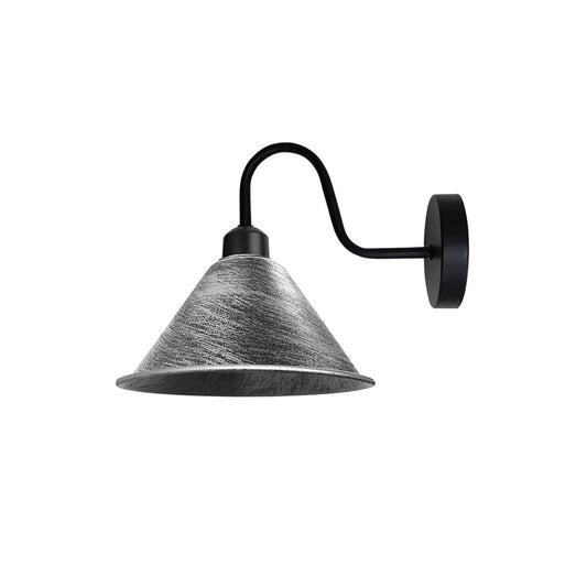 Brushed Silver Cone Vintage Swan Neck Wall Light - Without Bulb