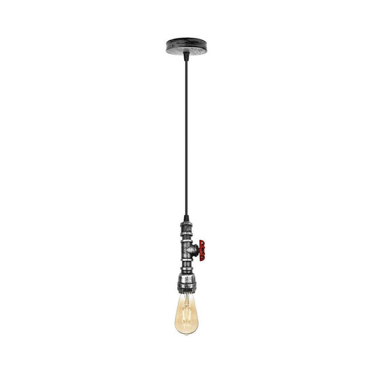 Brushed Silver Pipe Steampunk Pendant Light - Exposed Bulb