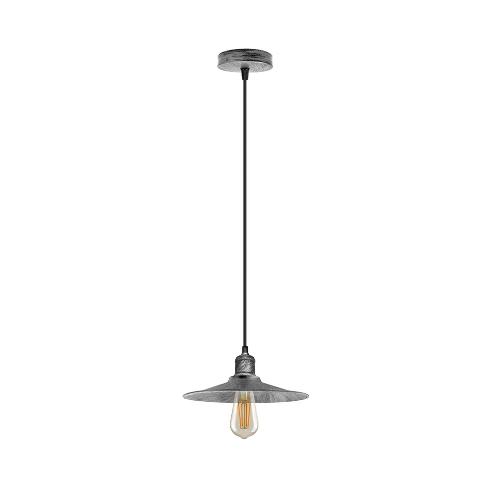 Brushed Silver Vintage Pendant Light - With Bulb