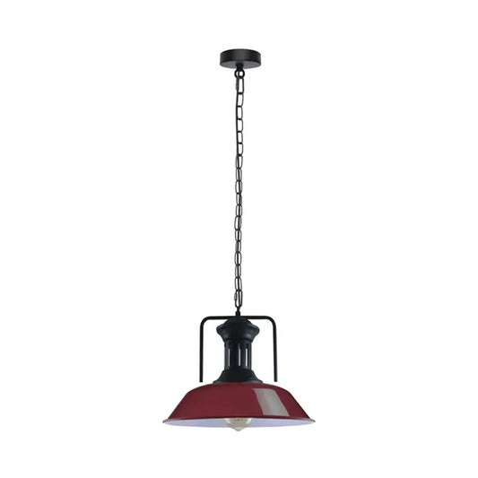 Burgundy Bowl Industrial Retro Pendant Light - With Bulb