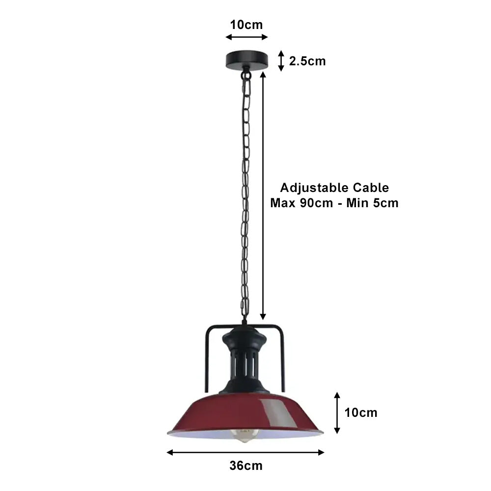 Burgundy Bowl Industrial Retro Pendant Light - With Bulb