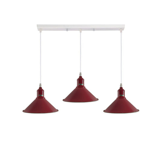 Burgundy Cone Industrial Style 3 Light Pendant