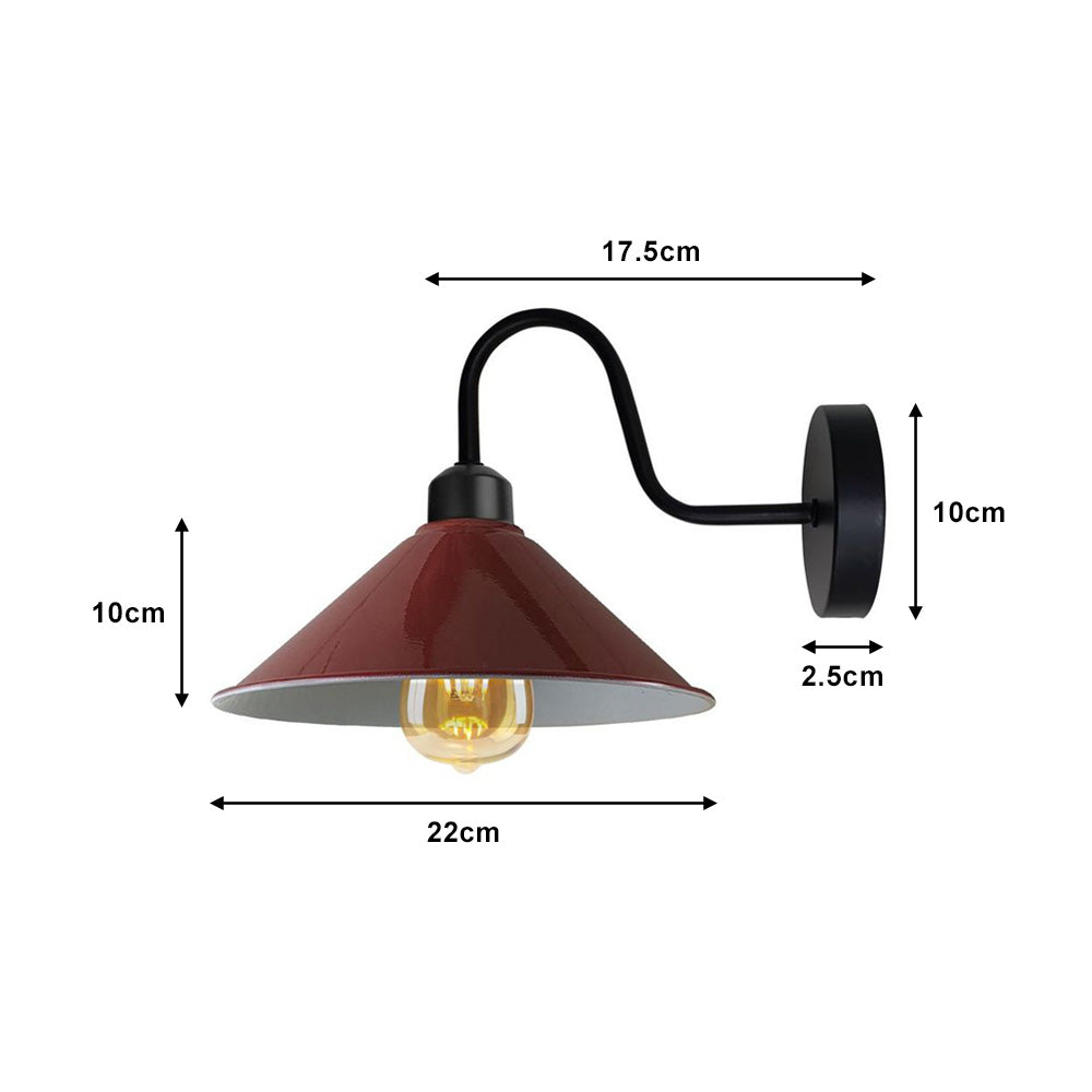 Burgundy Cone Retro Swan Neck Wall Light - With Bulb