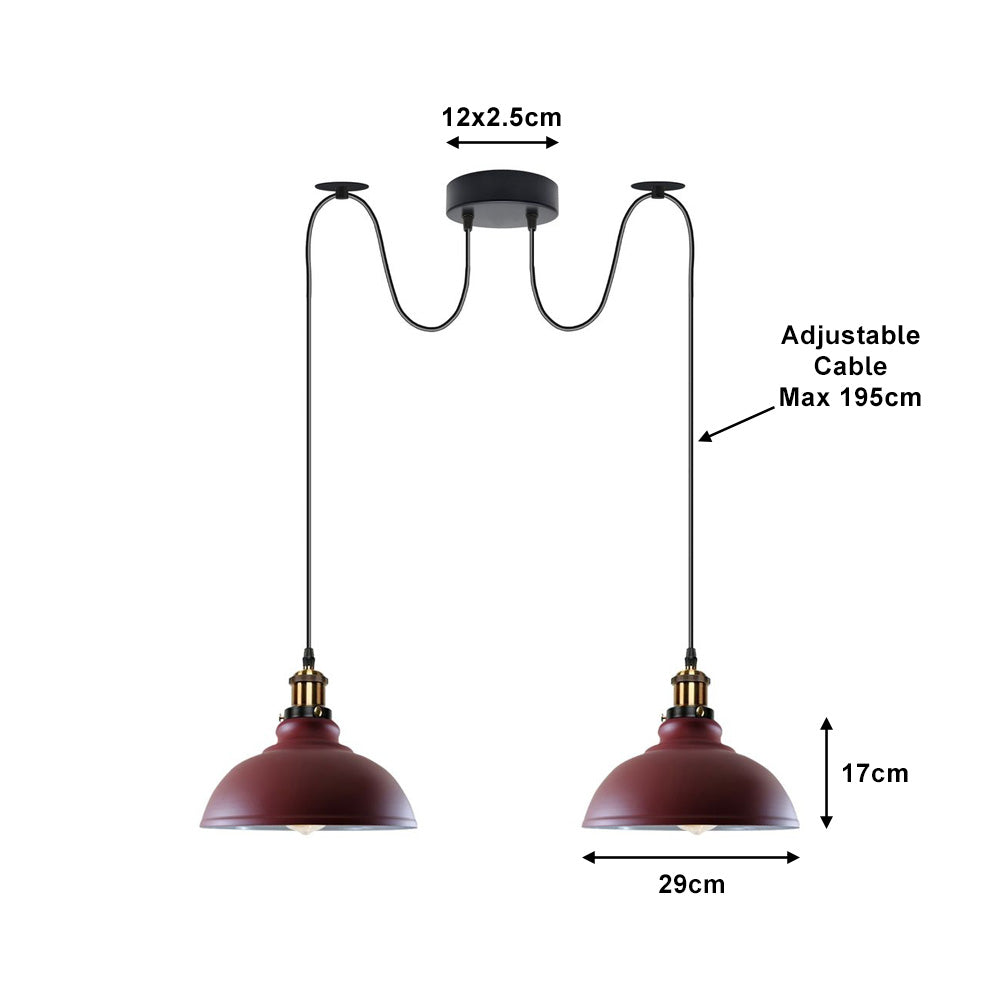 Burgundy Vintage Spider 2 Pendant Ceiling Light - With Bulbs