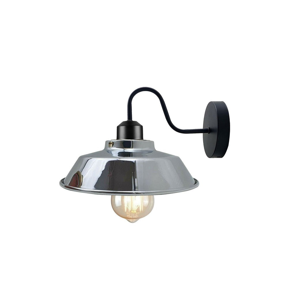 Chrome Bowl Industrial Swan Neck Wall Light