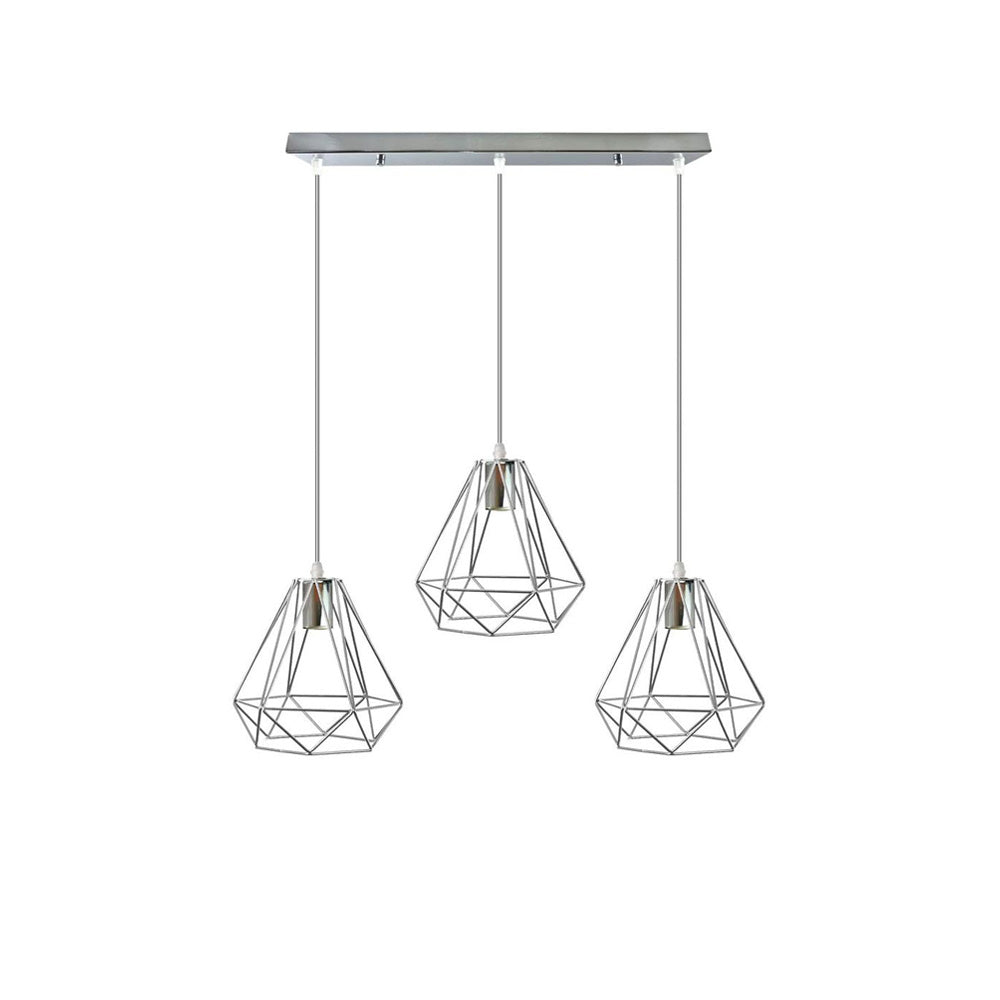 Chrome Diamond Cage 3 Light Pendant - Without Bulbs