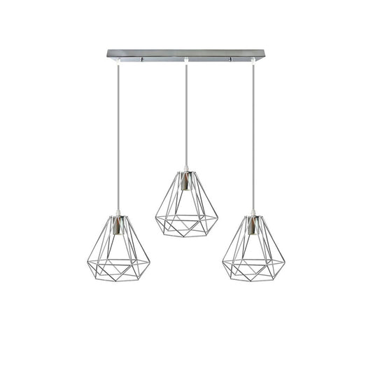 Chrome Diamond Cage 3 Light Pendant - Without Bulbs