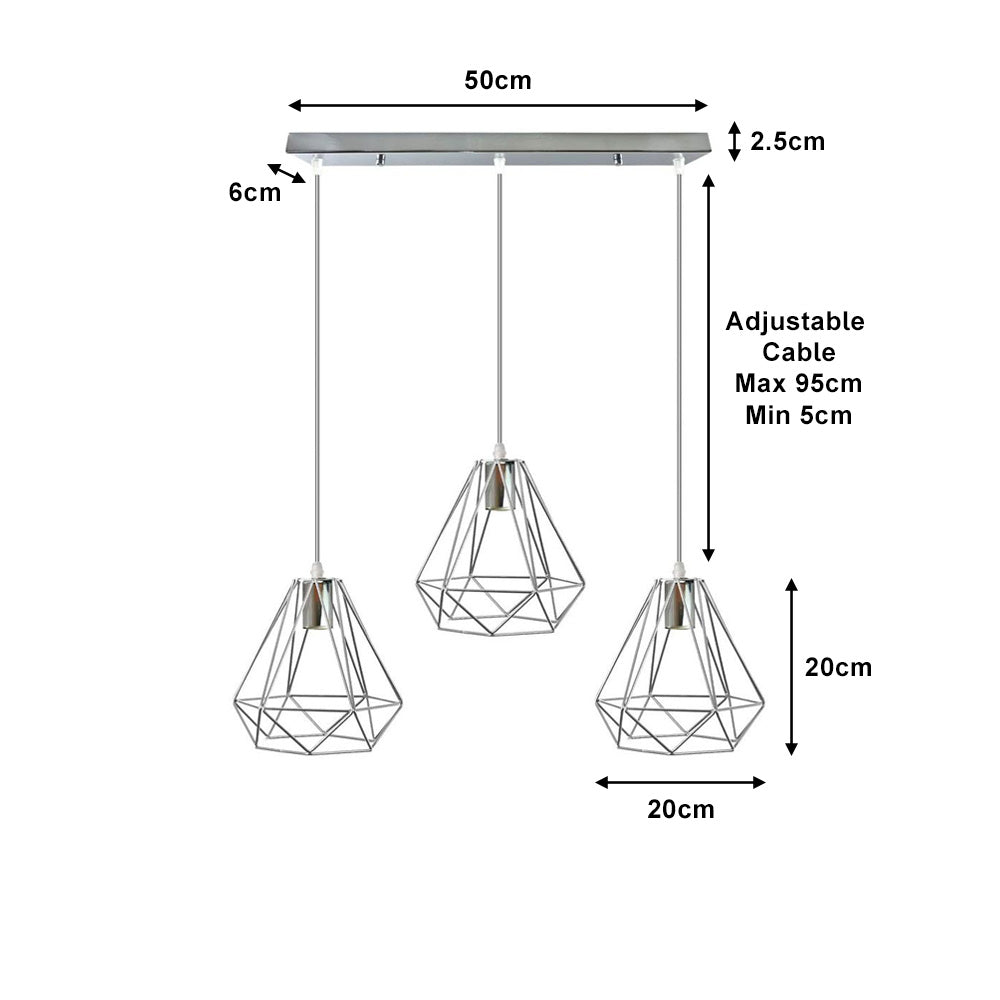 Chrome Diamond Cage 3 Light Pendant - Without Bulbs