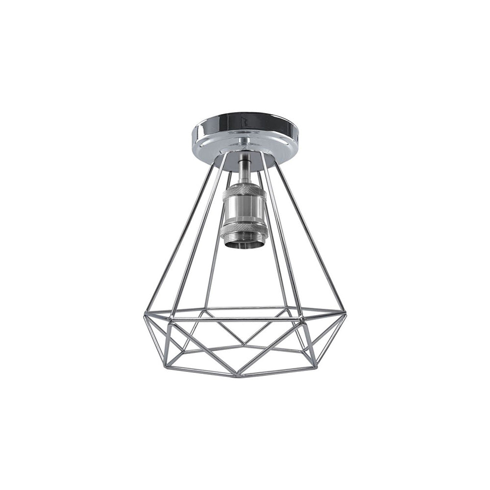 Chrome Diamond Cage Flush Ceiling Light - Without Bulb