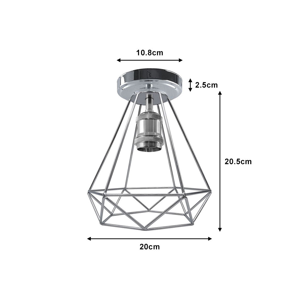 Chrome Diamond Cage Flush Ceiling Light - Without Bulb