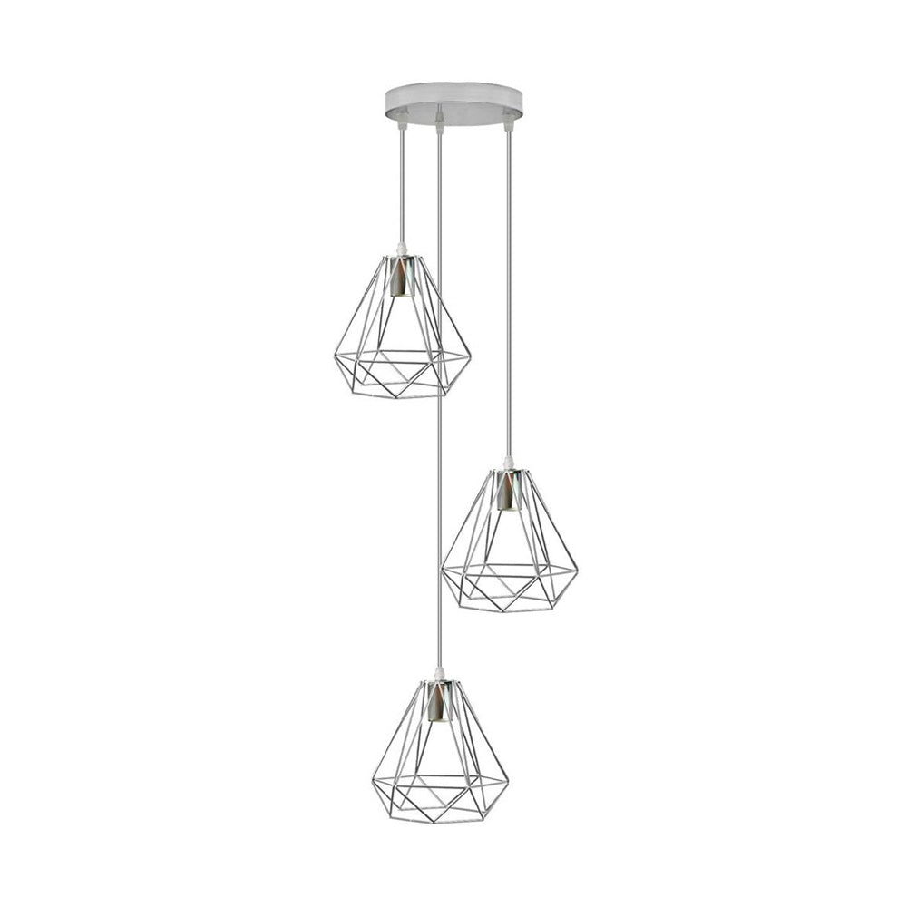 Chrome Diamond Cage Triple Pendant Light - Without Bulbs