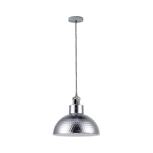 Chrome Dome Vintage Style Pendant Light - With Bulb